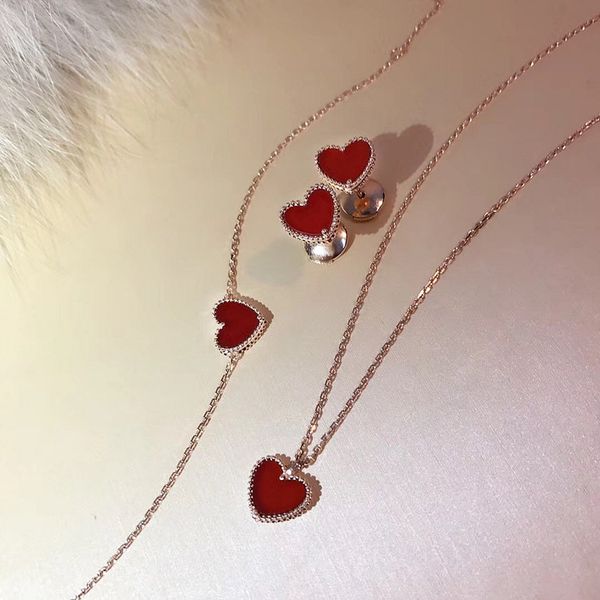 

fanjia red agate love necklace 925 sterling silver plated 18k rose gold bracelet earrings pendant clavicle chain