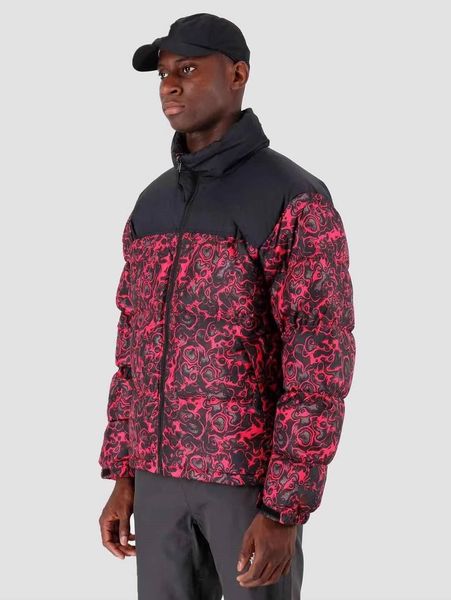 

famous men's designer down jacket parka coat floral rose pattern stand-up collar fashion warm all-match autumn and winter mul, Black