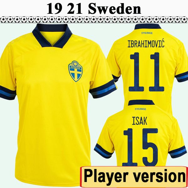 

2021 larsson forsberg player version soccer jerseys ibrahimovic ekdal isak home yellow mens football shirts sweden national team uniforms, Black;yellow