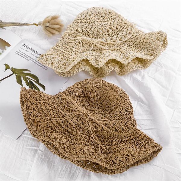 

summer sun hats for women foldable crochet knit straw hat large brim protection beach, Blue;gray