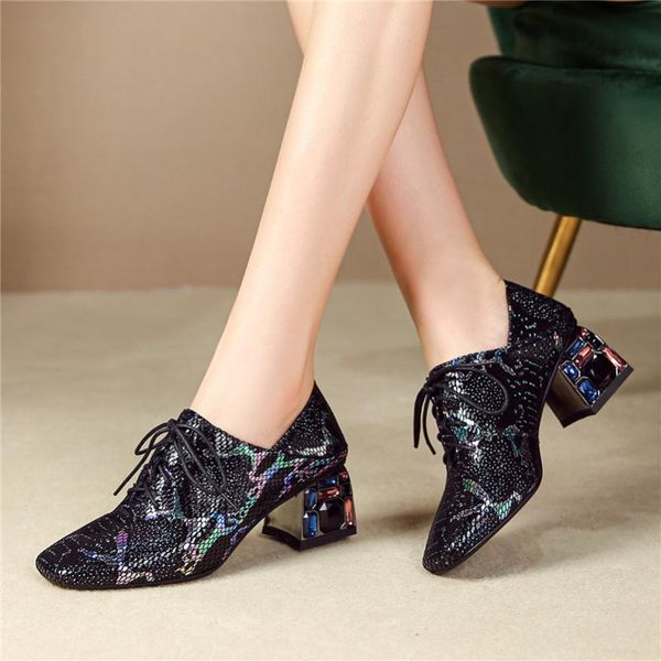 

dress shoes dilalula 2021 spring autumn solid rhinestone decoration party single woman brand square toe high heels cross-tied pumps, Black