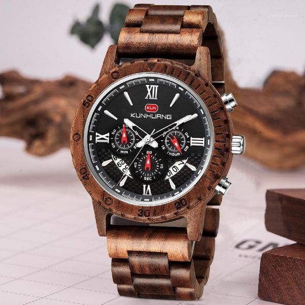 

wristwatches men wooden watches wood band chronograph quartz casual man watch relogio masculino reloj hombre, Slivery;brown
