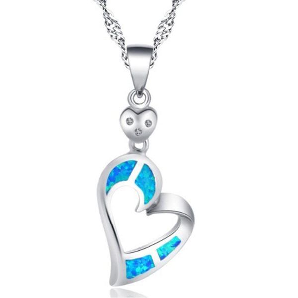 

pendant necklaces fashion blue synthesis opal heart squirrel animal choker necklace women charm boho jewelry 2021, Silver