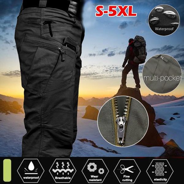 

men's spring cargo pants for men tactical multi pocket elastic waist military trousers male casual autumn slim fit 5xl, Black