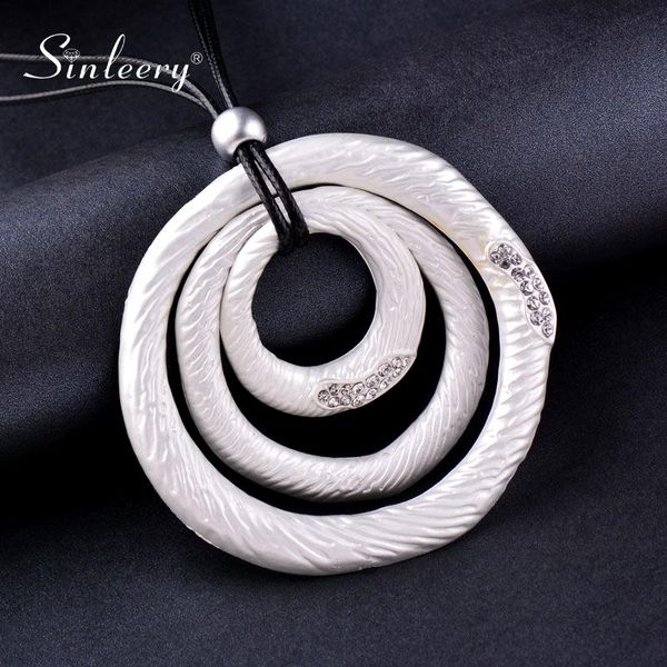

pendant necklaces sinleery multiple shape round square necklace yellow white black color leather chian women jewelry xl121 ssk, Silver