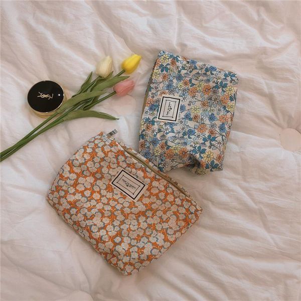 

retro floral cosmetic bag cotton fabric make up organizer women travel toiletry large capacity girls beauty case storage bags & cases