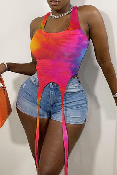 

2021 new summer women's tie dyed and printed suspender women, Black;red