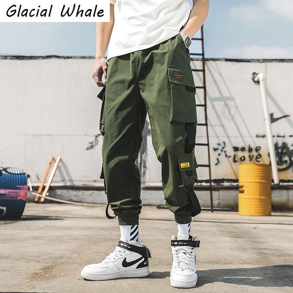 

men's pants glacialwhale cargo men fashion armygreen joggers male hip hop harajuku japanese streetwear trousers jogging for mens, Black