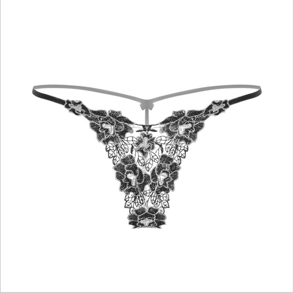 

women's panties lingerie embroidered rose thong transparent t pants, Black;pink