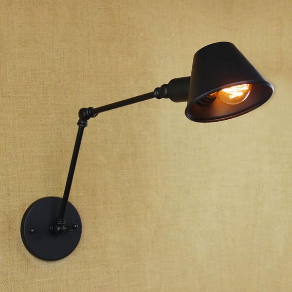 Lâmpada de parede loft retro fosco preto tonalidade de ferro ajustável Lâmpadas de leitura de braço de leitura e27 / e26 arande