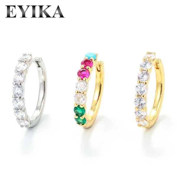 

hoop & huggie eyika trendy mix color and white cubic zirconia crystal circle round earrings for women elegant wedding engagement jewelry, Golden;silver