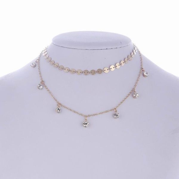 

chokers multilayer sequins disc chain crystal choker necklaces for women simple tassel pendant necklace jewelry gifts, Golden;silver