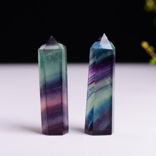 

natural hexagonal crystal quartz healing fluorite wand stone purple green gem decorative objects & figurines