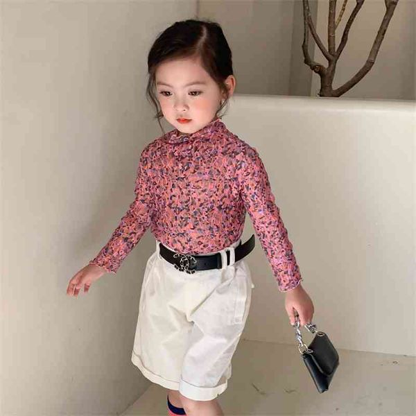 

spring arrival girls long sleeve floral t shirt kids lace clothes 210528, Blue