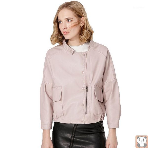 

spring and autumn loose slimming pu leather coat women's short motorcycle large size jacket small & faux, Black