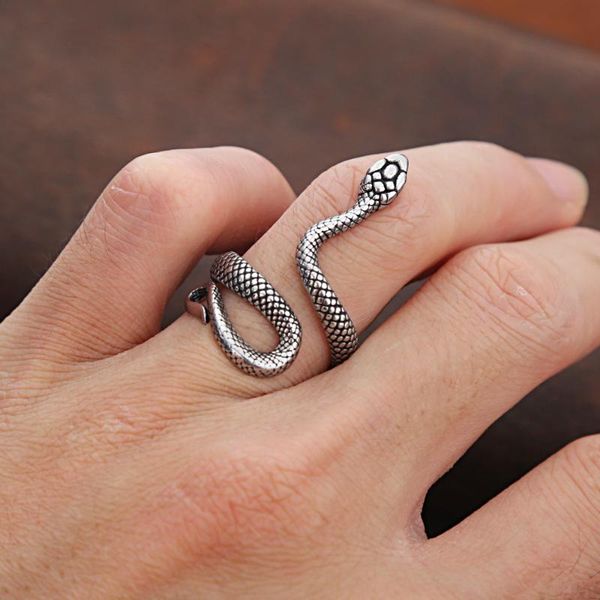 

cluster rings gothic animal snake for men and women stainless steel opening adjustable ring rock punk wind biker jewelry shopping, Golden;silver