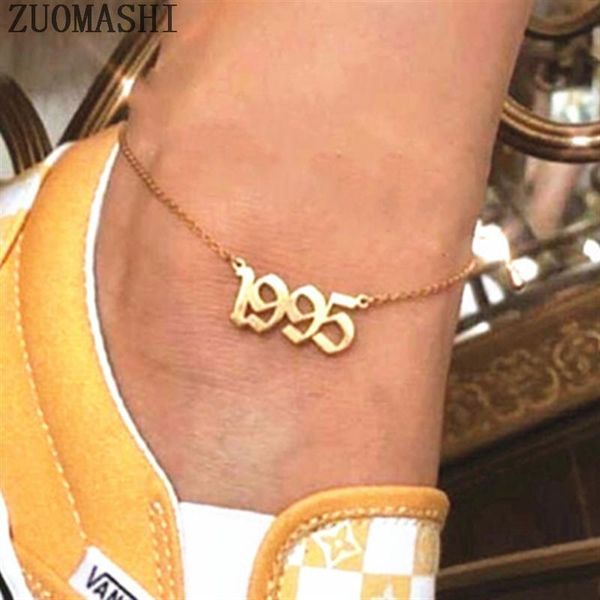 

anklets custom old english number anklet bracelet stainless steel foot jewelry personalized special dates cavigliera birthday gift women, Red;blue