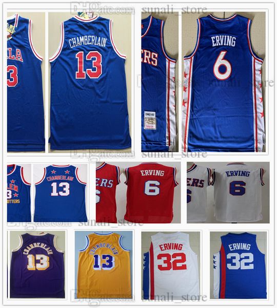 

1982-83 retro men 6 julius 32 erving basketball jersyes blue white red black wilt 13 chamberlain vintage shirts stitched, Black;red