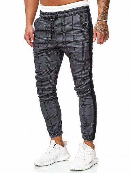 

men plaid contrast tape side drawstring waist sweatpants n4k5#, Black