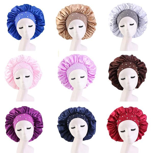 

beanie/skull caps 2021 big satin elasticity comfortable wide-brimmed silk hair sleeping hat bonnets cap care bonnet night for women men, Blue;gray