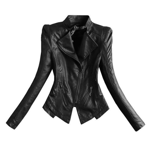 

women's leather & faux 2021 fashion slim women motorcycle wild short jacket leisure coat female black clothing