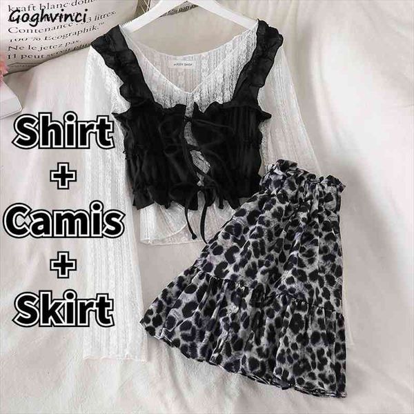 

dress sets women leopard pleated mini skirts lace basic short camis solid harajuku cute ruched high street korean style, Gray