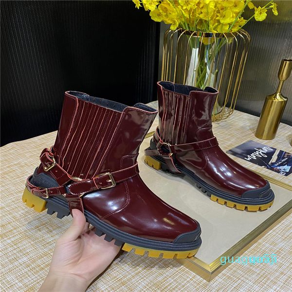 

designer luxury leather ankle boots with belt and thick soles high quality, Black