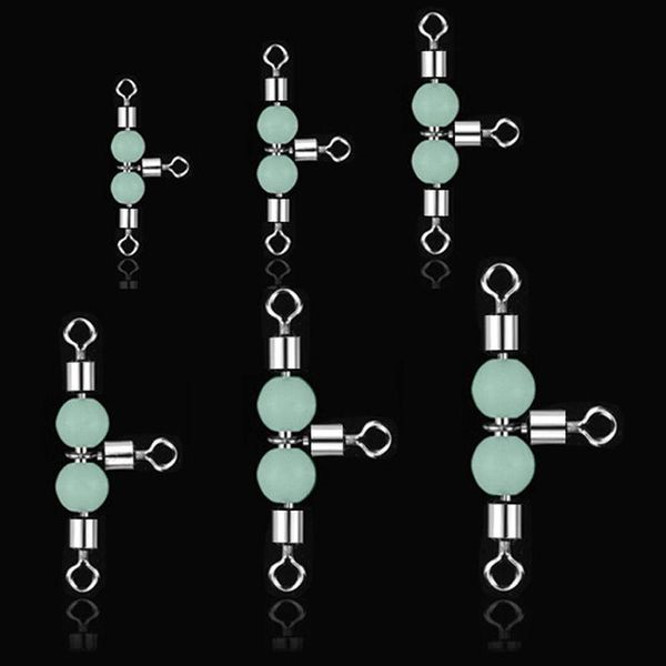 

10pcs/lot 3 way luminous swivels connector ball bearing swivel snap solid rings rolling steel sea fishing hooks