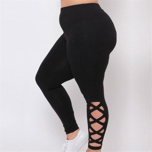 

women's leggings women plus size l  2x 3x black criss-cross soft comfort skinny pants stylish womens elastic