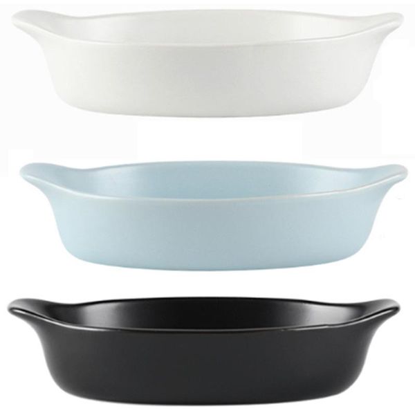 

baking tray set cheese baked rice bowl oven microwave ceramic salad bowl, oval-2 pieces bowls