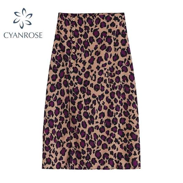 

women's leopard mid-long skirts high waist streetwear party club bar elegant stylish buttons korean ulzzang clothes 210515, Black