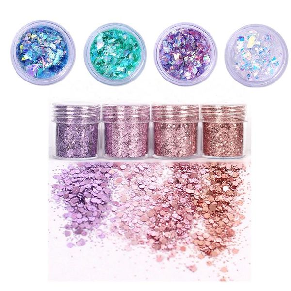 

nail glitter 4 pots sequins dust powder paillette tips & 4x 2.0g holographic laser-nail gorgeous chameleon, Silver;gold