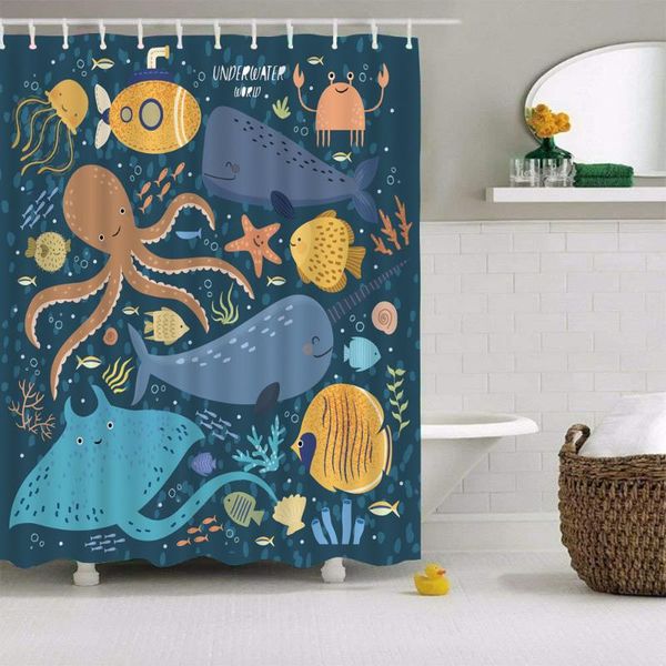 

shower curtains sea seaworld for bathroom polyester dolphin fish shell curtain printing beach