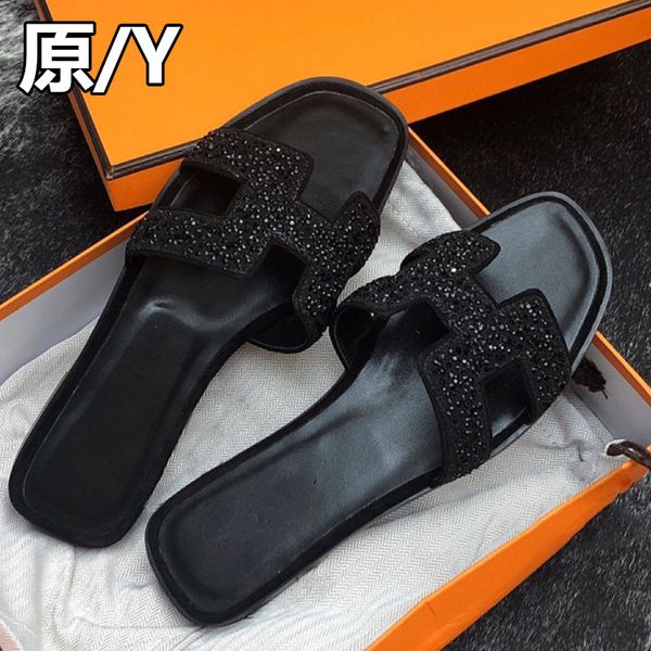 

slippers sandals slippers women's summer wear 2021 new fashion leather diamond beach sandals luoliang slippers zly, Black