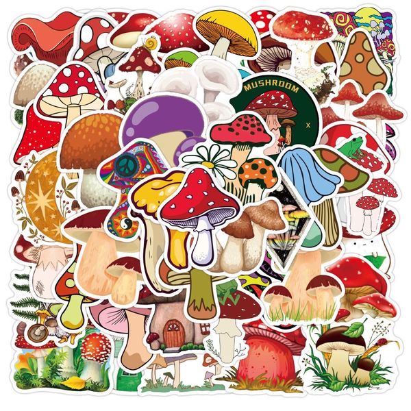 

pack of 50pcs wholesale cute mushroom stickers for luggage skateboard notebook helmet water bottle car decals kids gifts