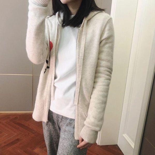 

women's knits & tees 100% cashmere spring 2021 long-sleeved hooded knitted cardigan casual all-match sweater women, White