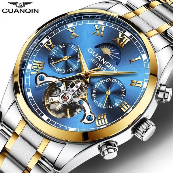 

mechanical watch automatic tourbillon watches for men waterproof mens luxury calendar date luminous blue clock y wristwatches, Slivery;brown