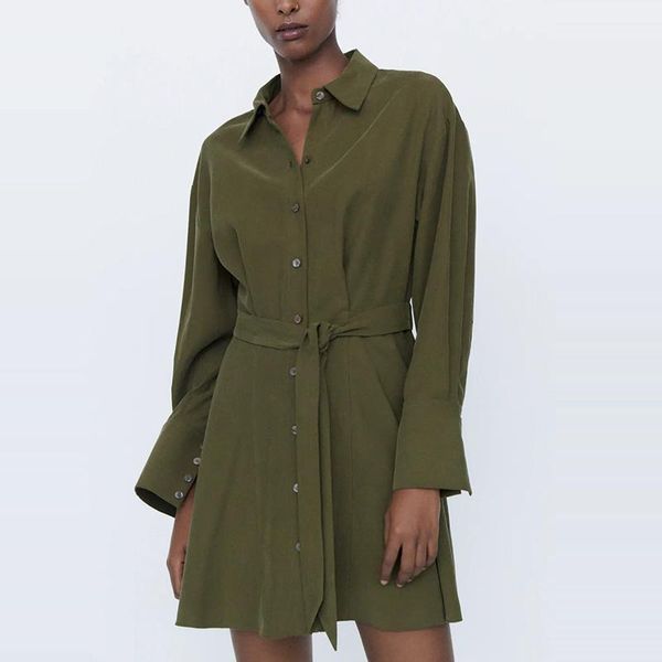 

casual dresses shirt women summer autumn dress office buttons turn-down long sleeve bandage elegant vestidos, Black;gray