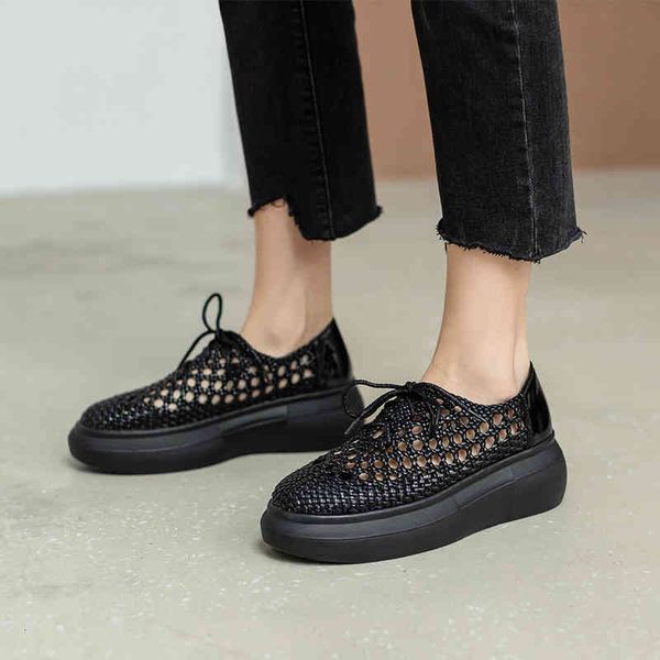 

sandals sponge of genuine leather cake feminine shoes spring/summer hollow breathable platform flat hole woven tvkd, Black
