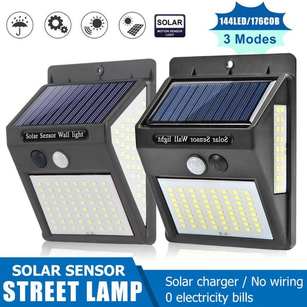 

solar wall light 100/140/144 leds three surface luminous lighting human body induction outdoor yard garden lamps