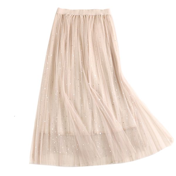

skirts skirts sweet stars sequined a-line mesh stretch waist metallic dotted starry pleated calf long tulle s 0u9h, Black