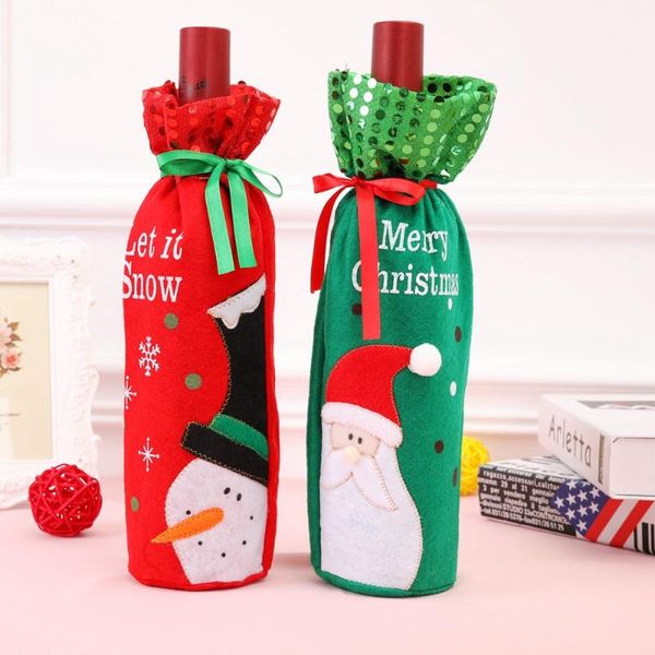 

christmas decorations santa claus wine bottle covers snowman champagne gifts bags sequins xmas home dinner party table decors