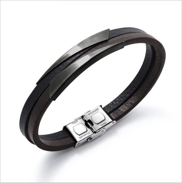 

cuff personality titanium steel simple geometric men's fashion sports leather bracelet, White