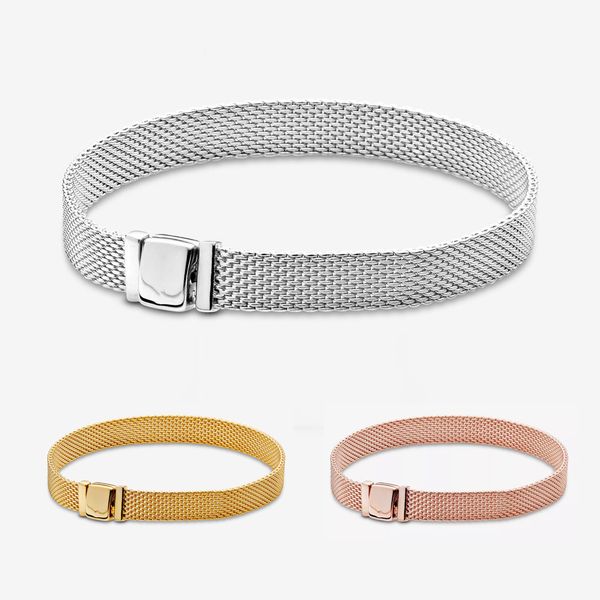 

925 sterling women silver charms fit original fine jewelry mesh bracelet, Golden;silver