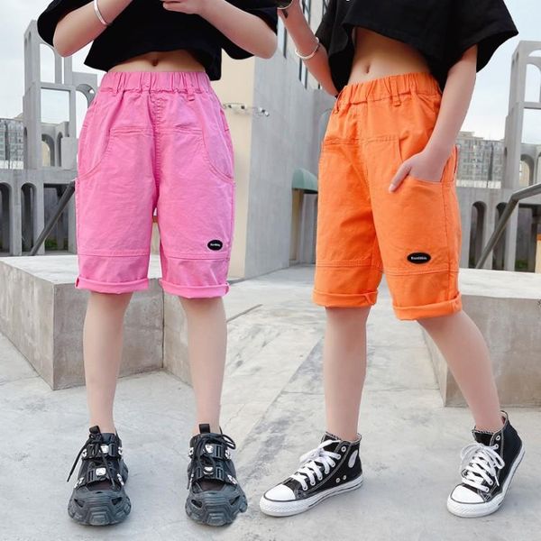 

shorts summer girl solid color children casual elastic waist short pants kids five points teen cargo 6 7 8 14y, Black