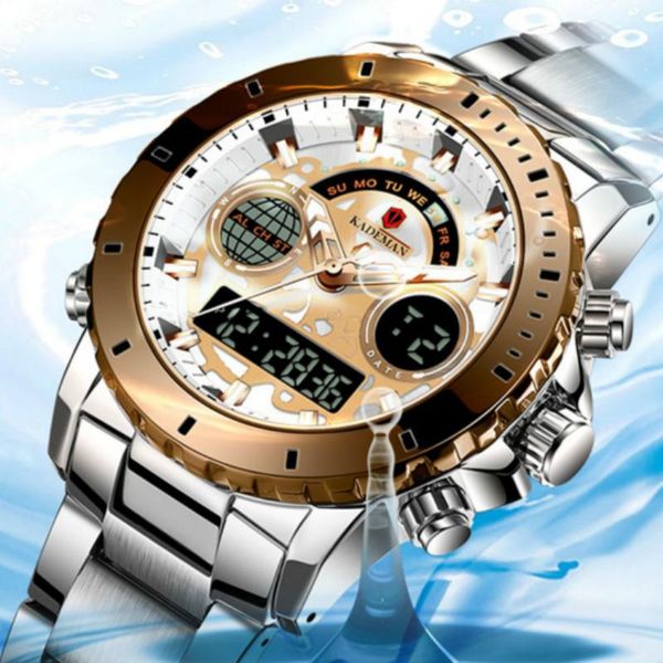 

wristwatches kademan men watch led digital sport military mens quartz wristwatch male luminous waterproof clock watches relogio masculino, Slivery;brown