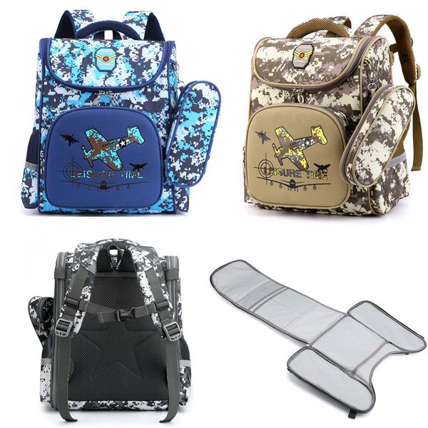 

two way zipper camouflage three color y open large class to third grade boys' integrated schoolbag for primary school students
