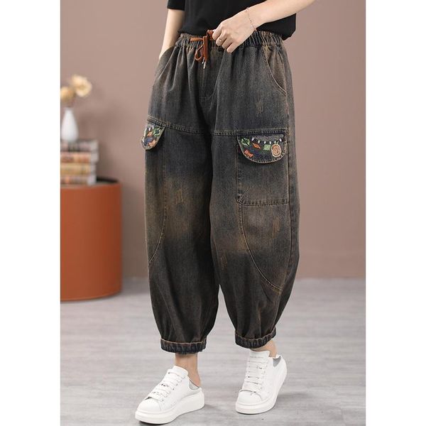 

women's jeans fairynatural british design denim loose pants female retro harem trousers harajuku print women casual pantalon, Blue