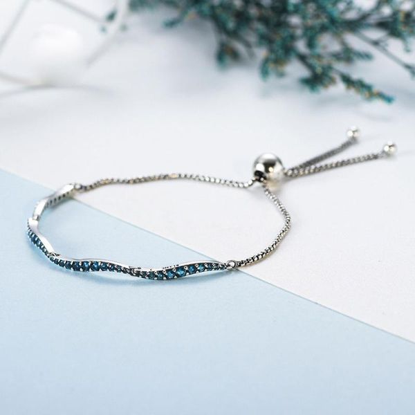 

charm bracelets 925 sterling silver blue wavy sliding adjustable bracelet for women fit original jewelry, Golden;silver