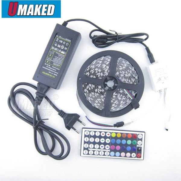 

strip smd 60led/m 12v flexibe ribbon 5m tape light+ 44key ir remote controller+12v 4a power adapter by dhl strips led